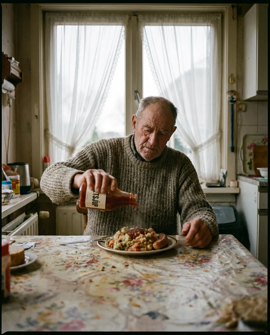 Ketchup at the kitchen table, a self-initiated image study made with Krea